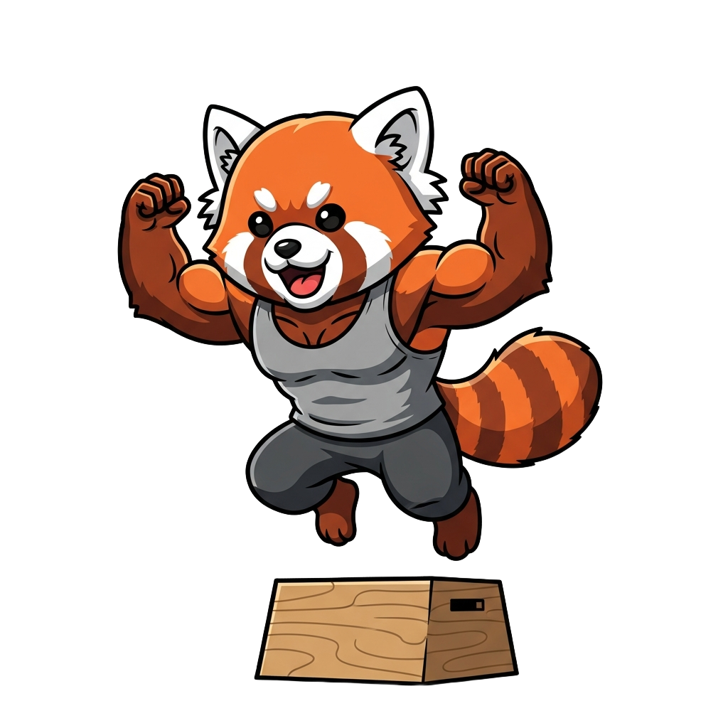 Kip the Red Panda doing a box jump
