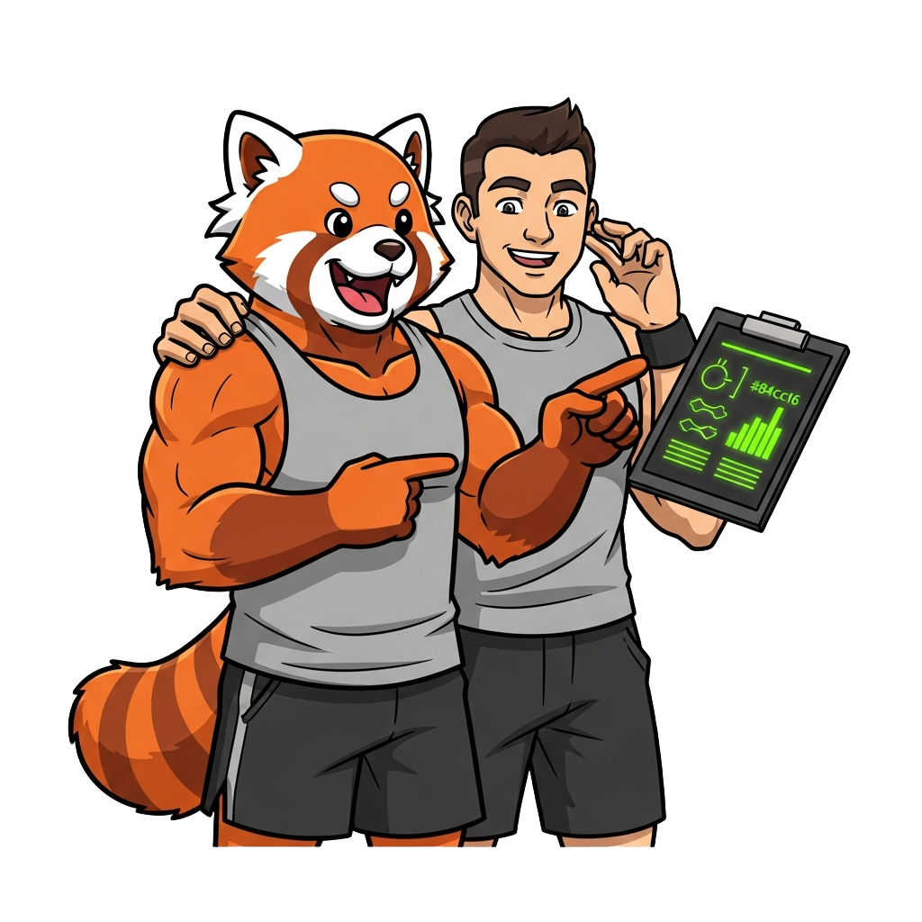 Kip the Red Panda reviewing training data with a coach